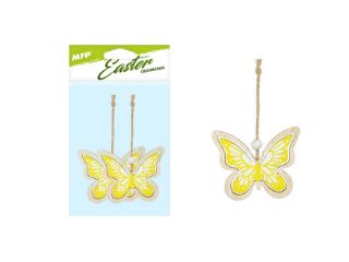 Obrázek z Motýli závěs 2ks/7cm žlutí dřevo 